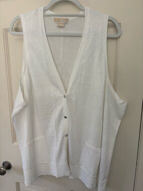 Michael Kors White Knit Sleeveless Button Vest